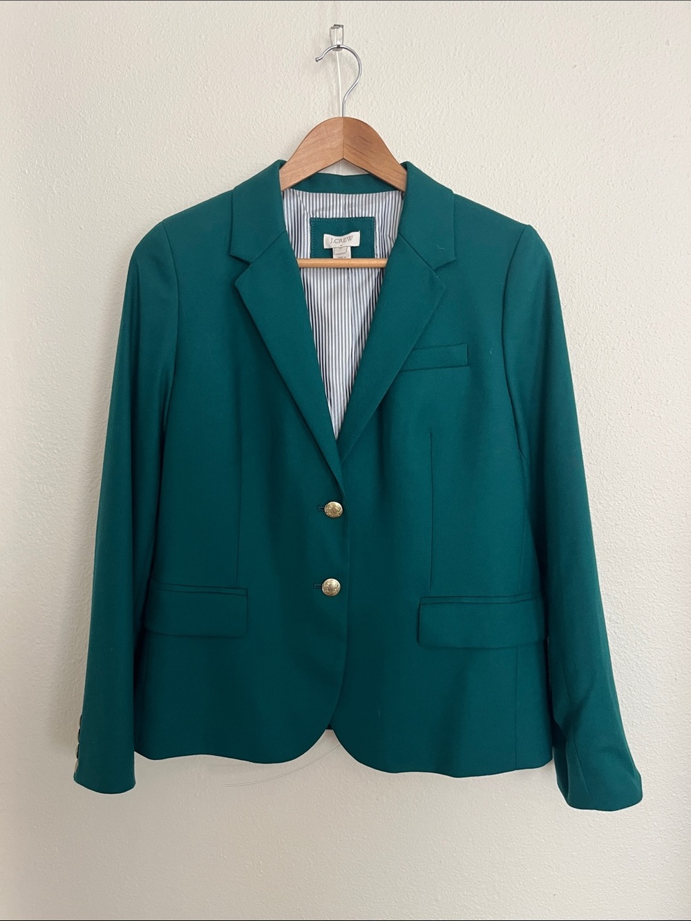 J. Crew Teal Single-Breasted Blazer with Gold Buttons